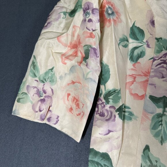 Vintage Talbots Womens 8 Pure Silk Ivory Pastel Floral Skirt Suit Set - Picture 4 of 12